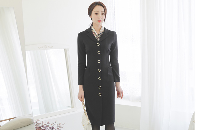 Gold Ring Single Button Tailored Slim Span Dress
