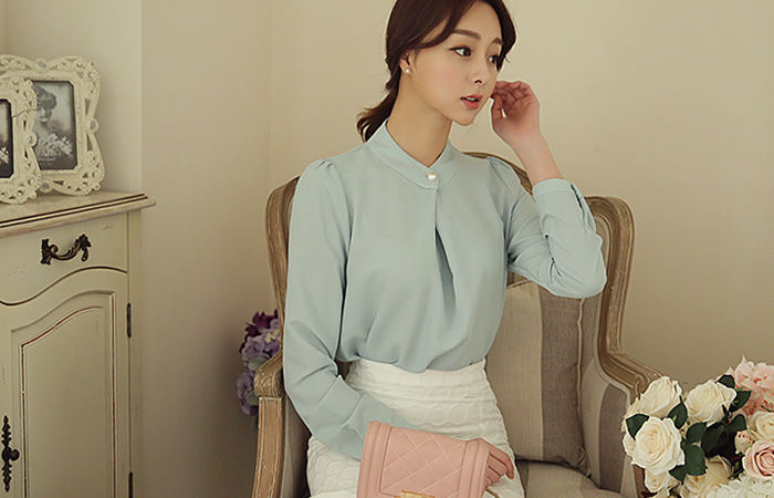 Folded Pearl Button Blouse