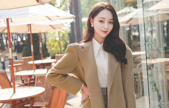 Lady Puff Shoulder Wool Long Coat