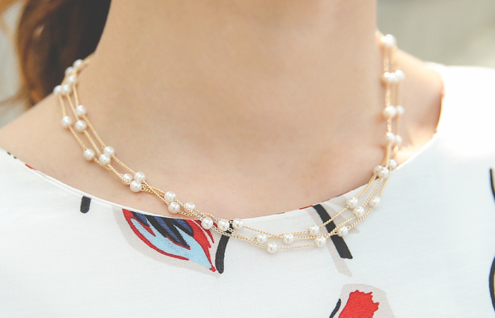 Mini three lines Pearl Gold Necklace