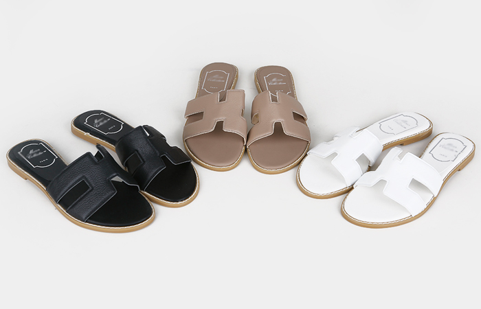 Cowhide H Flat Slippers