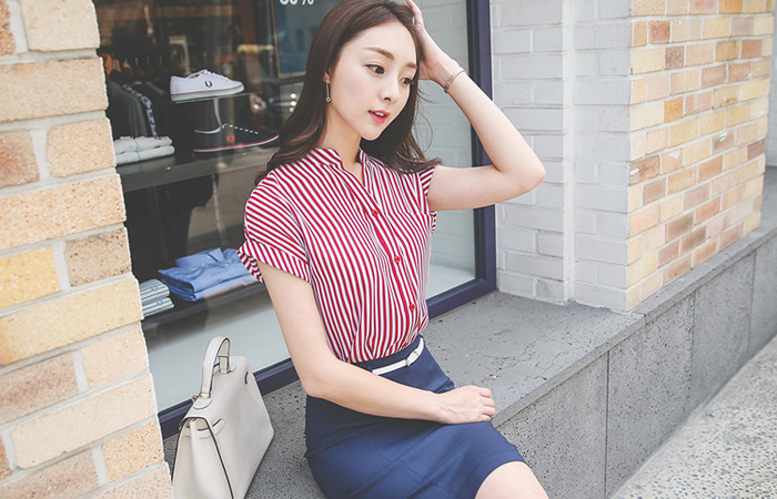 Half open China Stripe Blouse