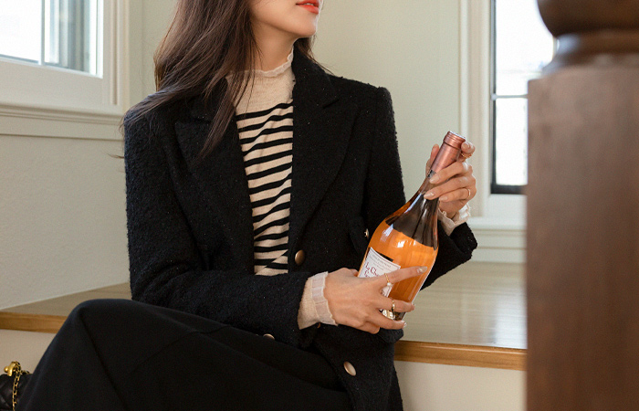 Bling Gold Button Bubble Thick Wool Jacket