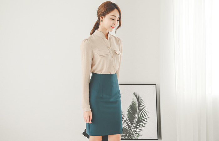 Double pocket half open China Blouse