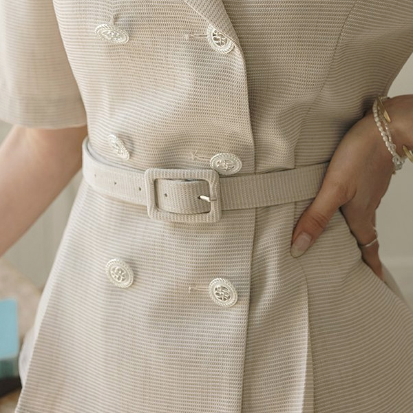 Pure Double Button Classic Tweed Blouse Jacket (Summer)_Belt