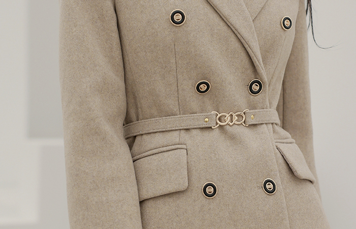 Chic imitation Double Button Wool Coat_Belt