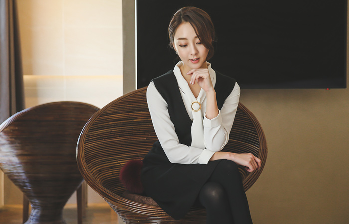 Plunging Wool Flare Dress