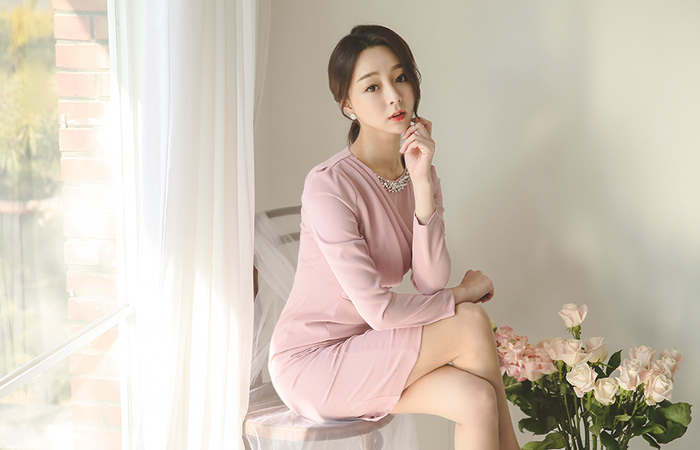 LaBelle Pearl Beads Shirring Dress