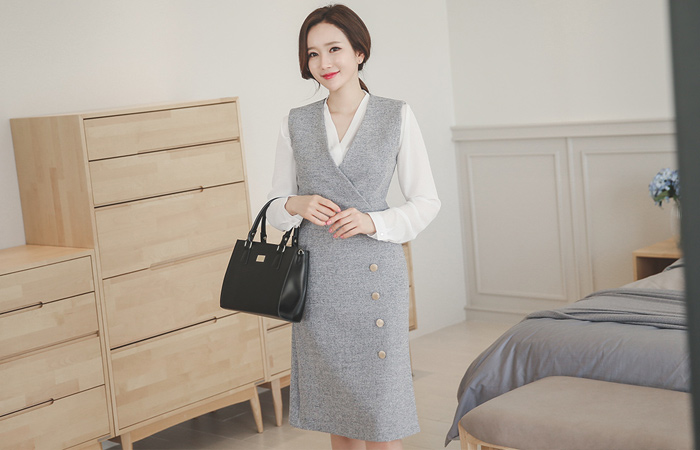 Prime Gold button Aline Dress