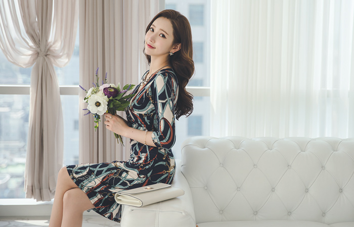 Luxury printing span Silky Dress