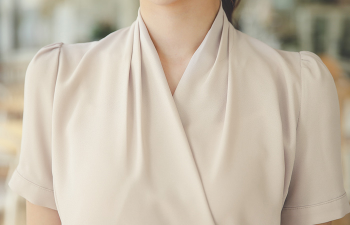 Elegance Pearl Brooch Wrap Blouse