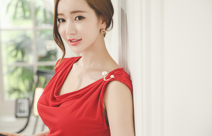 Pearl Brooch Drape Cowl Dress