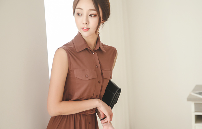 Easy Pocket Black Long one piece (Sleeveless)