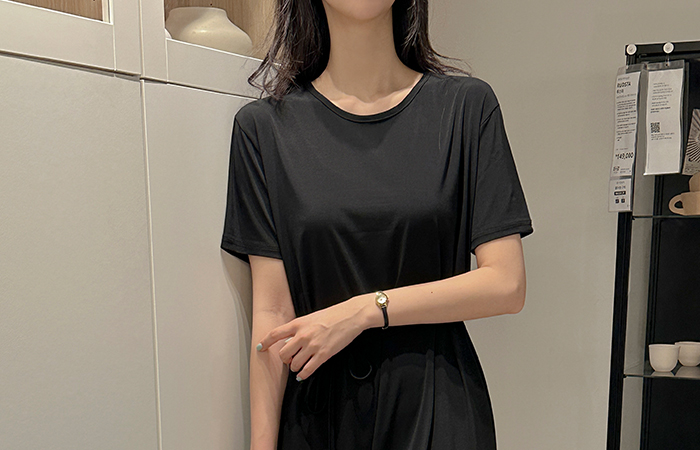 Cool Ice Easy Short-sleeve Long Dress(+Belt)
