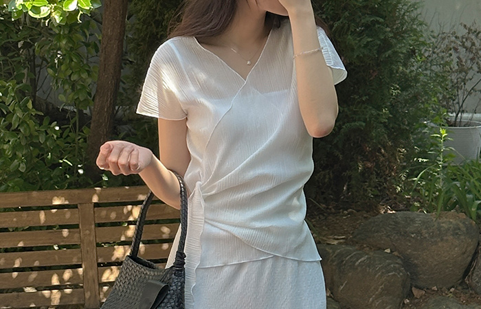 See-through Pleats Knot Wrap Blouse